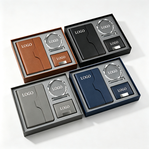 Ensemble cadeau 3 en 1 personnalisé avec logo, trophée en cristal, carnet en cuir A5 et porte-cartes pour célébration d'entreprise - Product Image 1