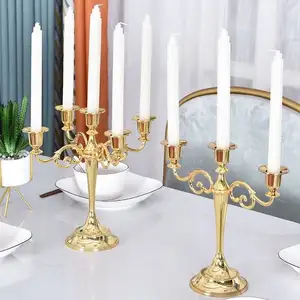 Candelabro de tres cabezas de estilo europeo, candelabro de cinco cabezas, retro, vela de mesa romántica para cena, decoración de boda de metal