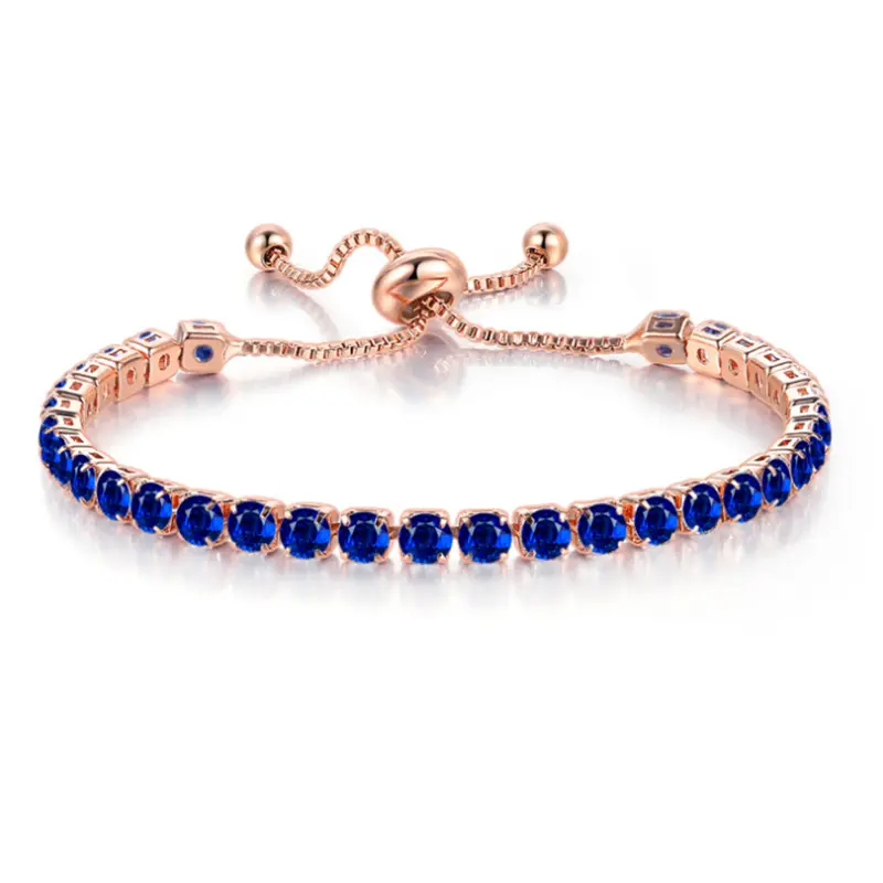 Fashion Jewelry 18k Rose/White Gold Chain Round Shape 4mm CZ Cubic Zirconia Diamond Adjustable Tennis Bracelets For Women