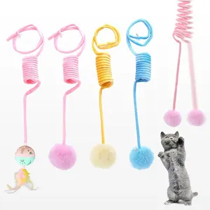 Mainan kucing grosir bulu bola elastis mainan kucing Teaser musim semi mewah pintu gantung