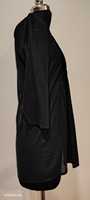 Robe mini noire unie à col en V, coupe trapèze, manches trois quarts, ourlet plissé, boutonnée sur le devant, en coton tissé, coupe ample, pour usage quotidien