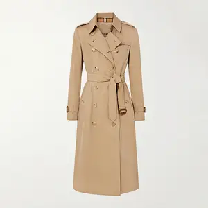 2023 British classic beige lungo trench da donna vita sottile, cappotto invernale in puro cotone da donna con bottoni doppiopetto