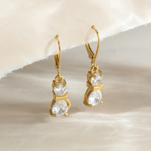 Cat Shape Zircon Drop Earrings Gold Plated Stainless Steel Party Jewelry For Women Teardrop Animal Design - Product Image 4