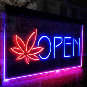 Wholesale Custom Sign Board Smoking <strong>Led</strong> Light Leaf Open <strong>Led</strong> Neon Sign for Bar <strong>Man</strong> Cave Room Decor - Product Image 1