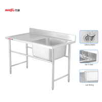 Évier de cuisine commercial Wanchu en acier inoxydable 304, carré, à cuve unique, avec robinet, table de travail, un trou, design industriel pour usage hôtelier