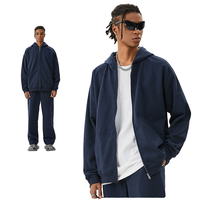 Ensemble sweat à capuche zippé et pantalon de survêtement en maille respirante, 350 grammes, coupe oversize à épaules tombantes, fermeture éclair personnalisée, collection automne, vente en gros