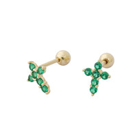Boucles d'oreilles clous croix en zircon cubique vert plaqué or 14 carats, bijoux tendance, boucles d'oreilles piercing hélix en argent sterling 925