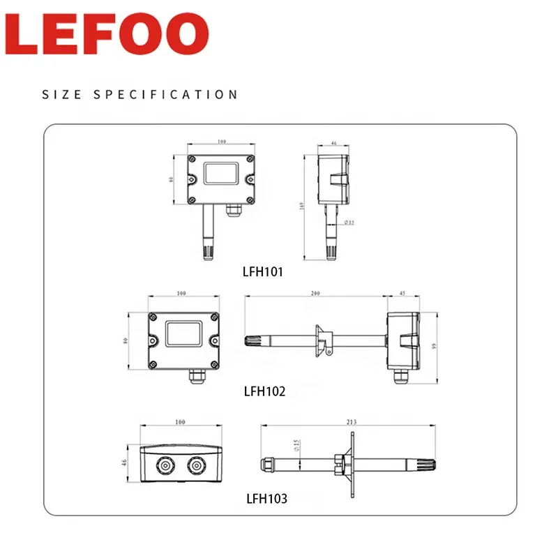 Lefoo Ducted Type Temperatuur En Vochtigheid Sensor 4-20ma Temp En Vochtige Sensor Met Display Voor Kas