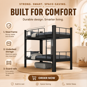 Industrial Steel <strong>Double</strong> <strong>Bunk</strong> <strong>Bed</strong> with Mattress - Heavy Duty Metal <strong>Bed</strong> Frame for Sale in Dubai, Ready Stock - Product Image 3