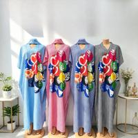 Robe longue décontractée africaine en coton à manches courtes pour femme, motif imprimé, avec foulard, ensemble de vêtements africains pour femme avec boubou