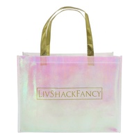 Sac fourre-tout personnalisé tendance, sac non tissé rose holographique brillant avec logo pour la promotion et le shopping