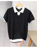 Chemise pour homme à col en V, col à revers, manches courtes, coupe classique, couleur unie, respirante, anti-UV, décontractée pour le travail