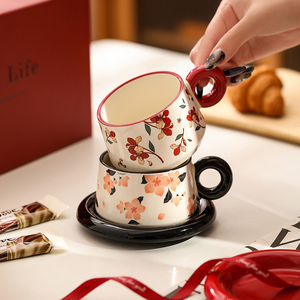 Modern Floral Coffee Cup <b>Set</b> Ceramic <b>Tea</b> Cup and Saucer <b>Set</b> of 4 Coffee and <b>Tea</b> <b>Gift</b> <b>Set</b> - Product Image 2