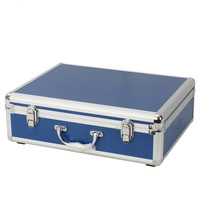 Valise de transport rectangulaire bleue épaissie en ABS, surface personnalisable, doublure EVA, boîte à outils portable compacte, capacité 10L, en aluminium
