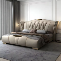 Cadre de lit avec rangement, sommier et tête de lit pour mobilier de chambre à coucher, lit double en cuir véritable de luxe moderne, taille Queen/King