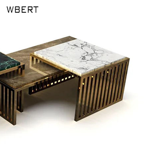 Mesa de centro WBERT personalizada de diseño moderno de tres capas, caja alta y baja, patas de metal superior de mármol Simple para uso de muebles de sala de estar - Product Image 4