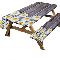 Housse de table de pique-nique moderne en polyester imperméable Haushead, housses de banc, motif fleur de camomille, 72 pouces, ensemble de 3 pièces, camping en plein air