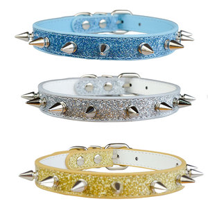 Glitter PU Pet Collar with Metal Spike Adjustable Buckle Closure Punk Style for Small & Medium <b>Dogs</b>-Hand Wash - Product Image 1
