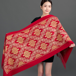 Mode Simple Doux Style Chinois Brodé Brodé Écharpe Femmes Hiver Style Ethnique Cachemire Broderie Épais Chaud Châle