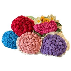 Handcrafted <b>Knitted</b> Rose Bouquet <b>Throw</b> Pillow Floral Pattern Polyester Fiber Decoration Cushion Sofa Gift French Style - Product Image 4