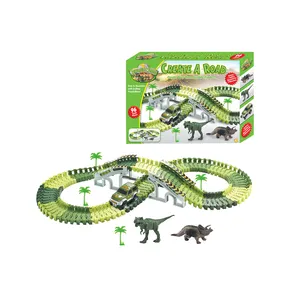 DIY 恐龙公园玩具塑料电动轨道车与恐龙