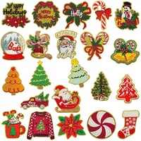 Patchs brodés thermocollants de Noël rouges et verts en gros : Père Noël, globe de neige, sapin – Appliques festives d'hiver pour cadeaux de fêtes