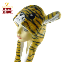 Chapeaux interactifs en peluche à oreilles mobiles imprimé tigre, avec logo personnalisé, accessoires cadeaux d'hiver en gros, en promotion