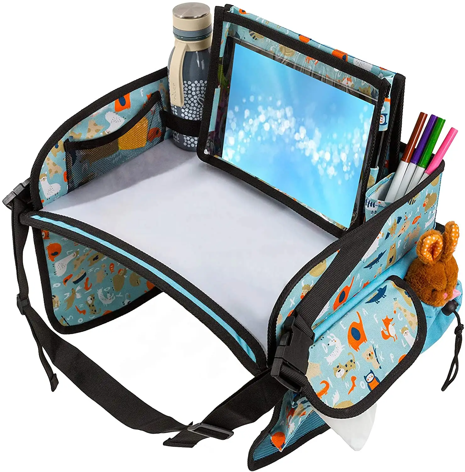 Kids Car Seat Travel Tray- Kids Auto Reizen Lade Met Tablet Houder-Stevige Dry Erase Board -Snack spelen Tekenen Op De Go- Lap Tray