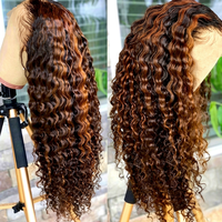 Peluca frontal de encaje HD sin pegamento, rizada profunda, rubia miel con reflejos, 13x6, cabello humano virgen, pre-arrancada, línea de cabello natural para mujer, venta al por mayor