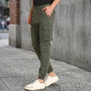 Men's Casual Winter Cargo <b>Joggers</b> Pants 6-Pocket Mid Waist Straight Button Decoration Smart <b>Slim</b> Fit Breathable Spandex/Cotton - Product Image 3