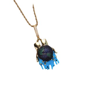 Colgante con forma de esfera terrestre, joyería hip-hop, accesorios, cadena con colgante de circonita incrustada en cobre. - Product Image 5