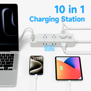 Power Strip rộng rãi khoảng cách 6 cửa hàng 4 cổng USB Surge <span class=keywords><strong>Protector</strong></span> Trạm Sạc bảo vệ quá tải 5ft phẳng dây mở rộng - Product Image 3