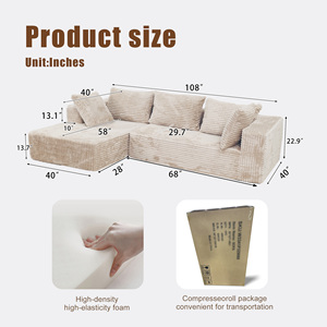 <span class=keywords><strong>Canapé</strong></span> d'angle <span class=keywords><strong>en</strong></span> velours côtelé beige, <span class=keywords><strong>tissu</strong></span> rayé doux, pour salon - Product Image 4