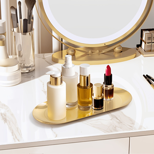 Bandeja <span class=keywords><strong>de</strong></span> Servicio <span class=keywords><strong>de</strong></span> Metal Dorado - Organizador Decorativo para Baño y Tocador para Perfumes, Joyas, Llaves y Pequeños Accesorios - Product Image 2