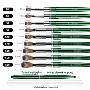 Pinceau à ongles en acrylique 100% Kolinsky, taille 16, manche en métal vert, virole sertie, logo personnalisé - Product Image 4