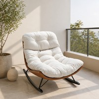 Minimalistischer Reinweißer Kompakter Chenille-Samt Stahlrahmen Wohnzimmermöbel Schlafzimmer Balkon Schaukel-Relaxsessel