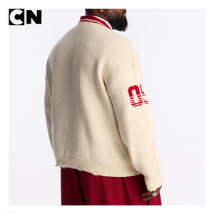 Pull en maille surdimensionné décontracté pour homme en polyester avec logo personnalisé, jacquard, certifié GRS, fabrication de pulls - Product Image 4