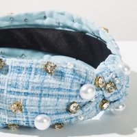 Daou – Grand bandeau de 17 cm avec perles, couleurs unies, motif écossais, élégant, orné de strass en verre, accessoires de luxe pour cheveux, pour femmes et filles