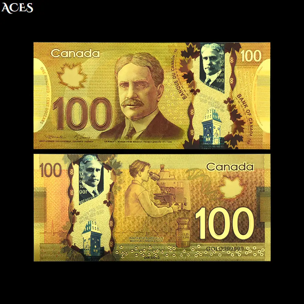 Collezione regalo valuta canadese CAD banconote da 100 dollari Canada banconota in plastica lamina d'oro d'oro