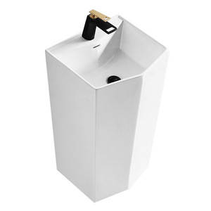 Lavabo sur pied en céramique minimaliste, intégré au sol, rectangulaire, grand lavabo pour balcon - Product Image 5