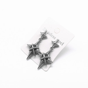 yunnique Star Shape Drop <b>Earrings</b> Stainless Steel Red Black <b>Diamond</b> Geometric Design Unisex Fashion Jewelry - Product Image 4