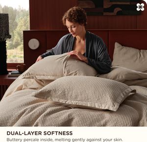 100% Cotton <strong>Waffle</strong> Weave Khaki <strong>Duvet</strong> <strong>Cover</strong> Queen Size, GentleSoft and Breathable Tan Bedding Set for All Season, 3 Pieces - Product Image 3