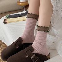 Chaussettes mi-mollet INS à double couche en dentelle pour femmes Chaussettes en coton peigné de style JK pour l'hiver pour la célébrité Internet