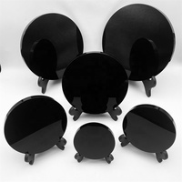 Vente en gros de plaques en pierre de cristal poli obsidienne noire naturelle plaques rondes dalle sous-verres miroir