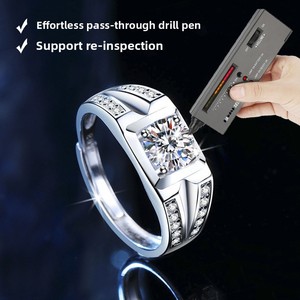 טבעת כסף סטרלינג S925 משובצת יהלומים גיאומטרית פתוחה לגברים עם מוסאנייט קלאסי במשקל קרט אחד, אופנתית ומרשימה - Product Image 2