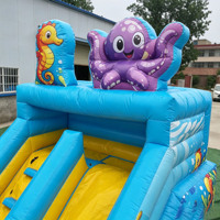 Toboggan aquatique gonflable commercial à double voie sur le thème des créatures marines, imprimé pieuvre et hippocampe, en PVC, garantie 3 ans, installation facile