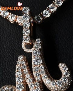Collier initial en or massif 9K-18K de qualité supérieure, pendentif en diamant naturel et cultivé en laboratoire, ensemble de bijoux fins de luxe - Product Image 3