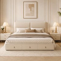 Cadre de lit minimaliste en similicuir crème pour chambre à coucher Queen/King – Vente en gros de meubles