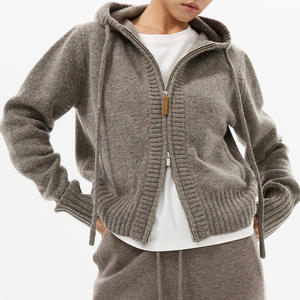 Высококачественный женский кардиган-худи из 100% шерсти с капюшоном, разноцветный, с длинным рукавом, вязаный, с низким MOQ - Product Image 1