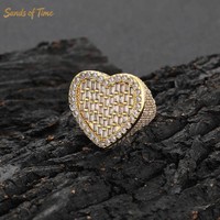 Bague audacieuse en moissanite VVS à canal vertical en forme de cœur, plaquée argent sterling 925, personnalisée, style Hip Hop Rapper Streetwear